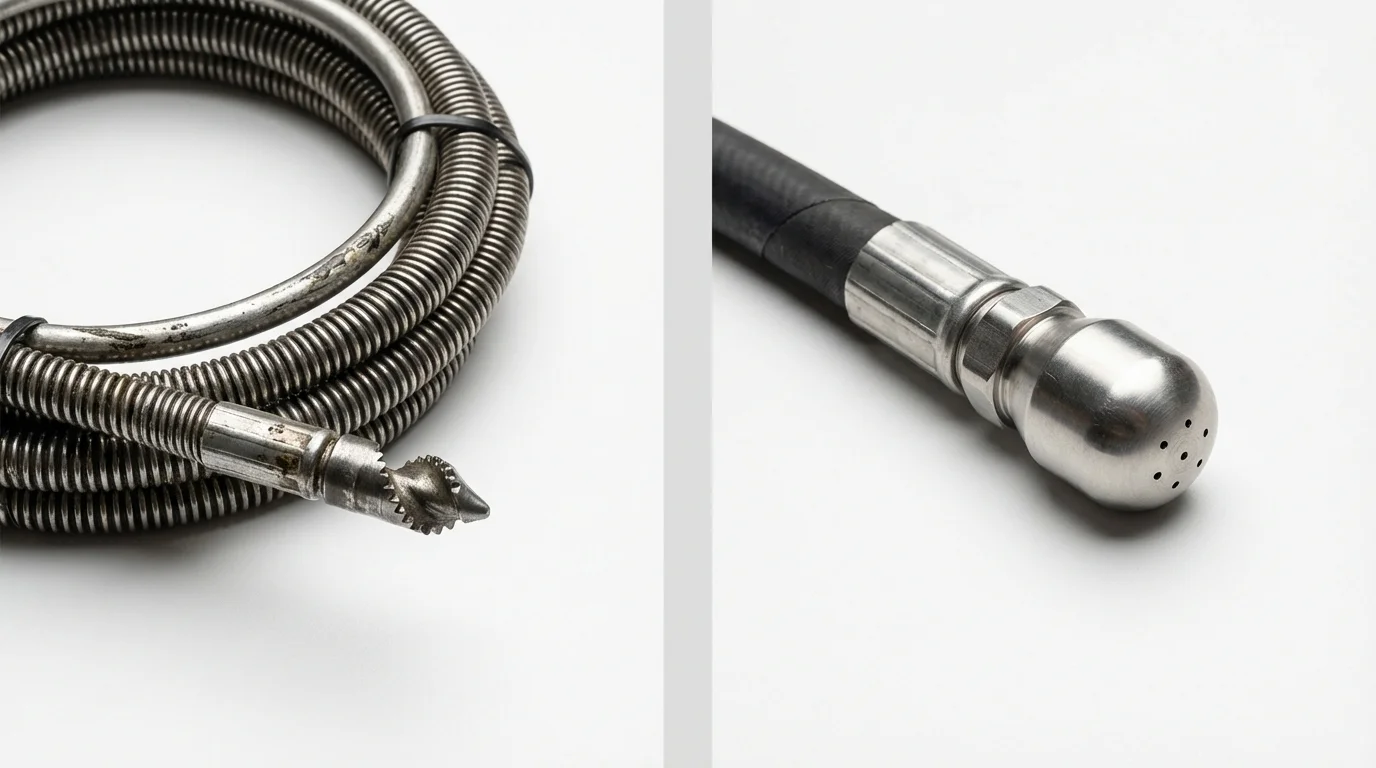 Drain snake cable and hydro jetting nozzle used for drain cleaning in Rutherfordton, NC