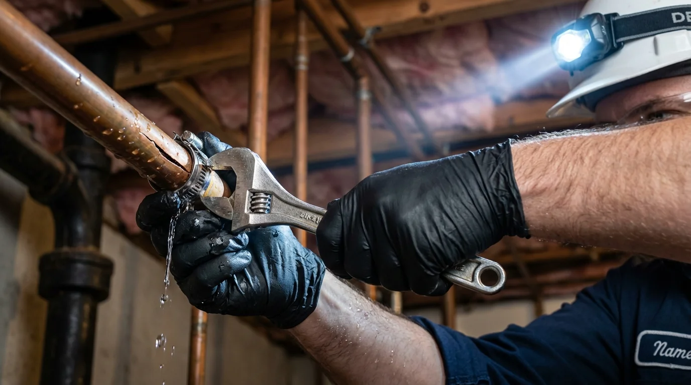 Emergency pipe clamp repair being performed by a Johns Plumbing LLC plumber in Rutherfordton