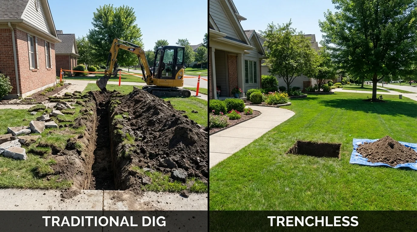 Trenchless sewer repair with minimal yard damage versus traditional excavation in Rutherfordton, NC